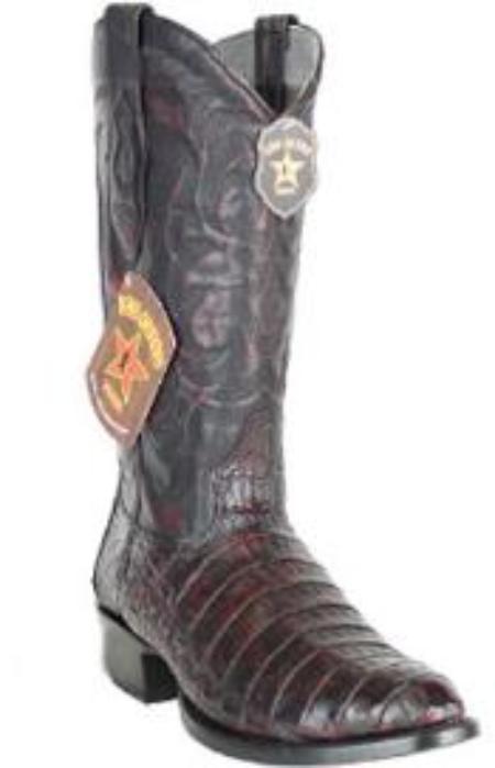 Men's Los Altos Boots Heel Cap Genuine Caiman Belly Black Cherry Boots - 6.0 Standard / D / Medium