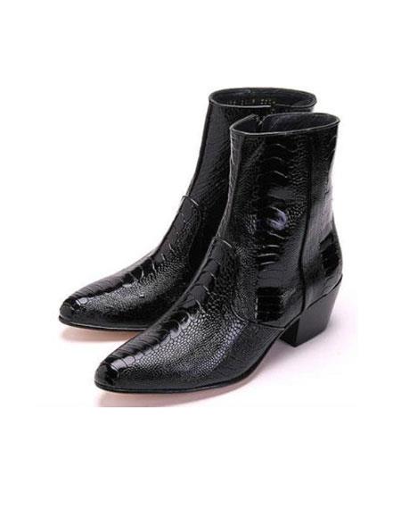 Men's Los Altos Boots Genuine Ostrich Higher Heel Paw Black Dress Boot Ankle Dress Style For Man - US 8.0 Standard/D/ Medium / Eu:41-42