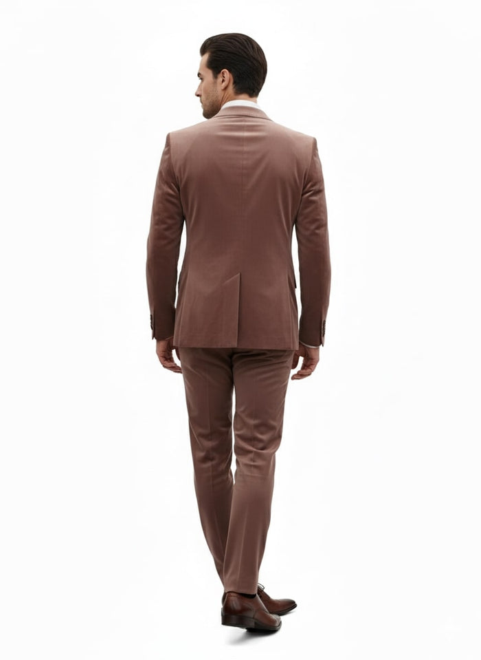 Mens Mauve Velvet Suit â€“ 2 Piece Ultra Slim Fit Blazer and Pants Formal Set in Light Brown Tuxedo
