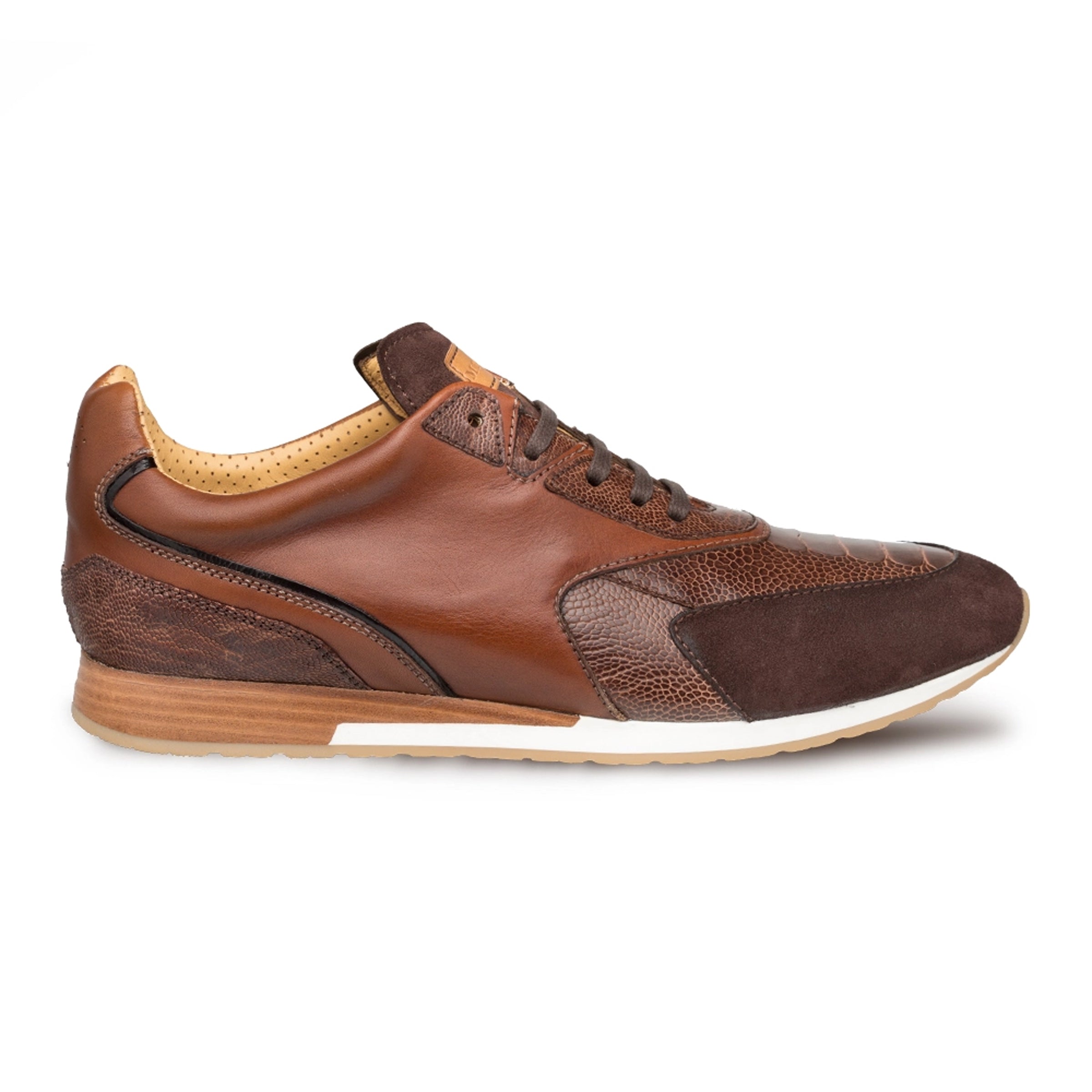 Mens Mezlan Chiron Ostrich & Calf Sneaker in Brown - 8