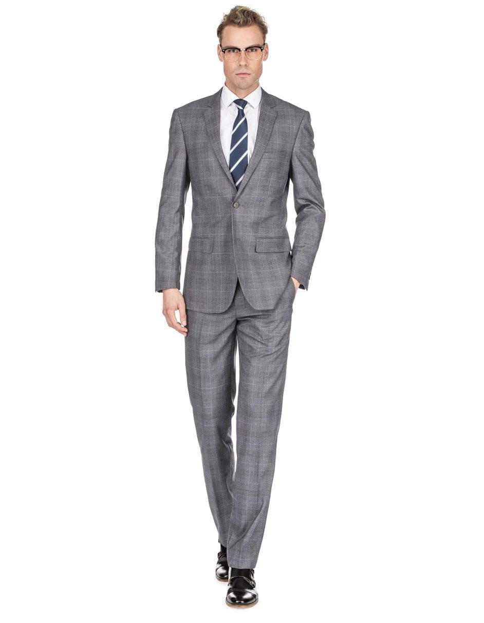 Mens Grey Suit Mens Modern Fit Plaid Suit Grey - 38 Short Jacket+32 Waist Adjust   28to34)(Height: 5 4 to5 7 )(Neck    15-16.5)S-M)