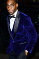 Mens Royal Blue Prom 2025 Tuxedo - Mens Designer Velvet Tuxedo Dinner Jacket in Dark Royal Blue