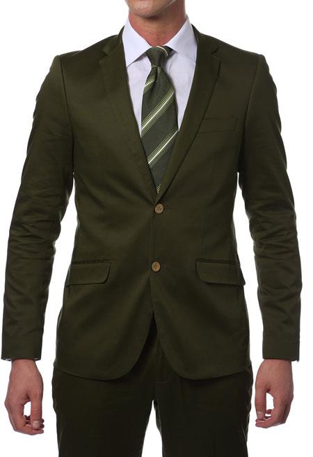 Green Slim Fit Suit - Slim Fit Suit Summer Men's Slim Fit Suits Olive Green Cotton Skinny Fitted Cheap Priced Business Suits Clearance Sale - 58R