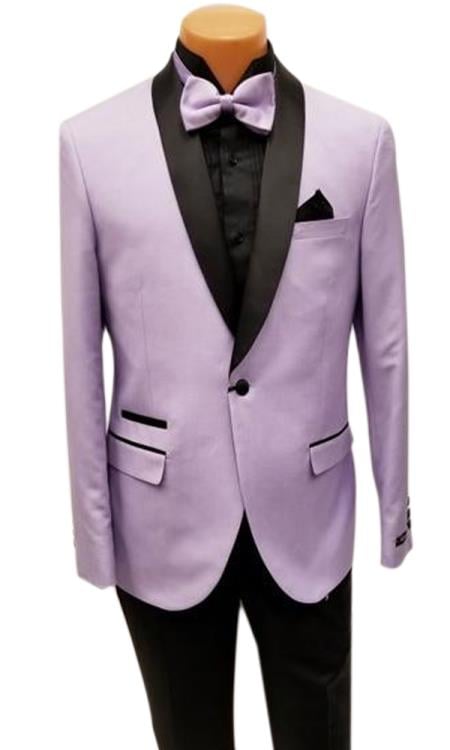 Men's One Button Shawl Lapel Lavender Prom 2026 Wedding Tuxedo Jacket & Pants Perfect for Prom 2026 & Wedding - 38 Short Jacket+32 Waist Adjustable 28to34)(Height: 5’4”to5’7”)(Neck 15-16.5)S-M)