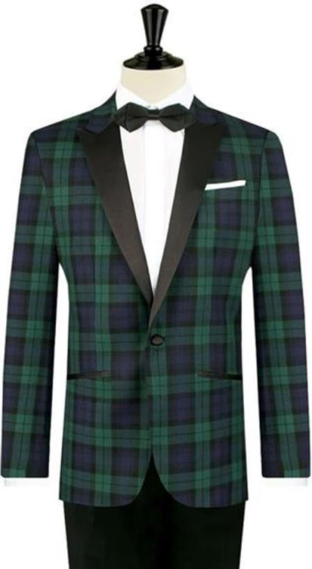 Men's One Button Tartan Designed Slim Fit Tuxedo-New Designer Collection