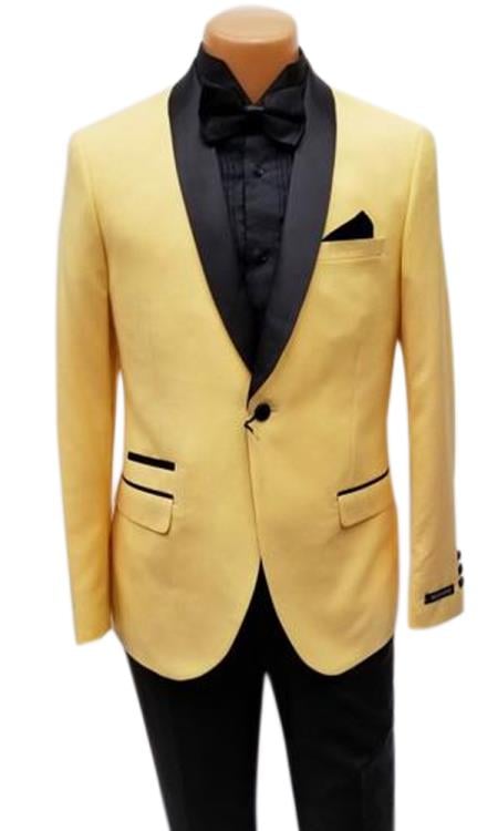 Men's One Button Shawl Lapel Yellow Prom 2026 Wedding Tuxedo Jacket & Pants Perfect for Prom 2026 & Wedding - 38 Short Jacket+32 Waist Adjustable 28to34)(Height: 5’4”to5’7”)(Neck 15-16.5)S-M)