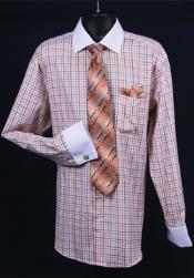 Daniel Ellissa French Cuff Orange Full , Hanky And Cuff Links 18 19 20 21 22 Inch Neck Men's Dress Shirt