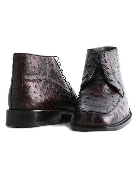 Los Altos Boots Men's Genuine Ostrich Stylish Black Cherry Dress Ankle Boot - US 8.0 Standard/D/ Medium / Eu:41-42