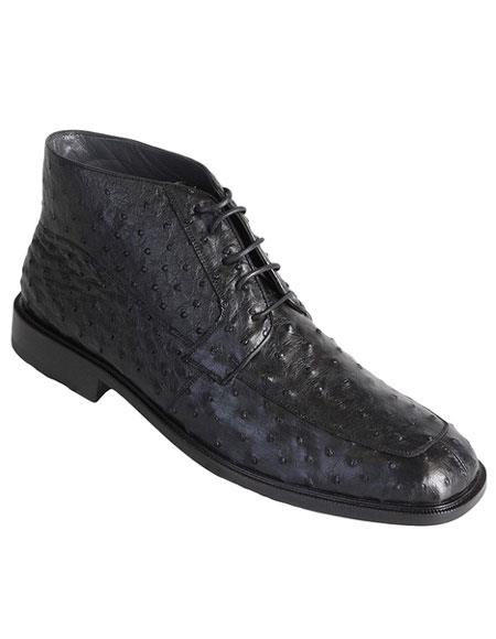 Los Altos Boots Men's Stylish Black Genuine Ostrich Classic Dress Ankle Boot - US 8.0 Standard/D/ Medium / Eu:41-42