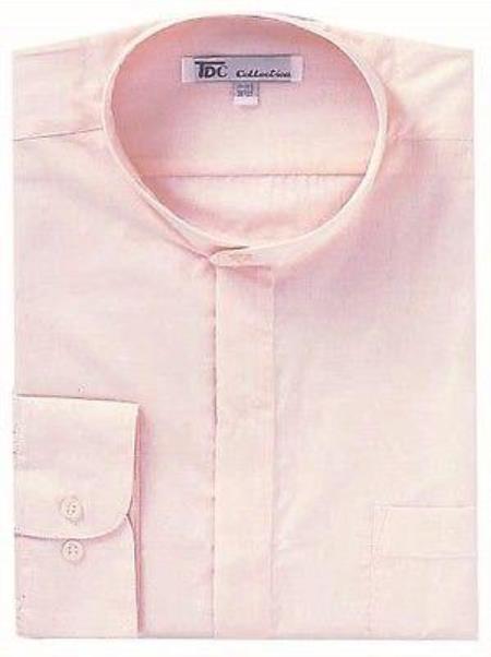 Oriental Mao Chines Style No Collar Preacher Round Style Mandarin Collar Pink,Black Collarless Dress Shirt