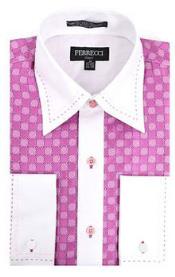 Microfiber Design Two Tone Geometric Regular Fit Pink/White Dress Shirt White Collar White Collar Two Toned Contrasted Contrast Men's Dress Shirt - Large 16.5" Neck / 36-37" sleeve
