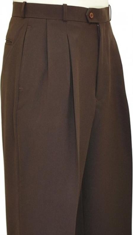Mens Pleated Dress Pants Chocolate Brown Wide Leg Slacks Pleated baggy dress trousers-New Designer Collection