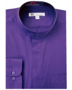 Band Collarless Purple Men's Dress Shirt