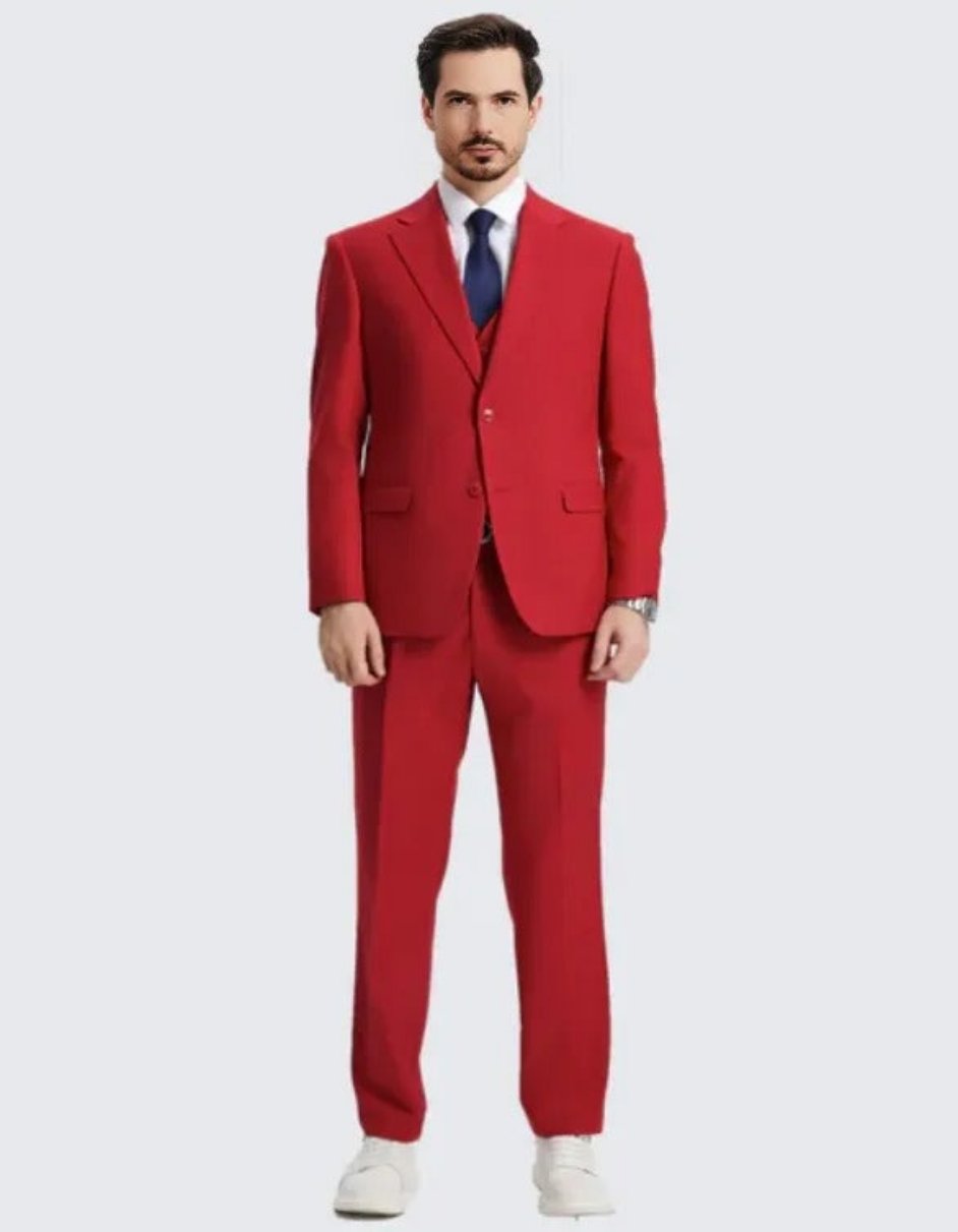 Men's Red Suit Three Piece Set by Stacy Adams - Red Prom 2025 Suits