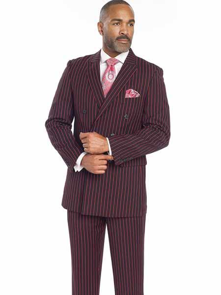 Mens New Years Outfit-Men's Black/Red Bold Chalk Stripe ~ Pinstripe White Pinstripe Pleated Pants Gangster Suit
