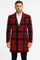 Mens Red and Black Plaid Wool Overcoat with Notch Lapel