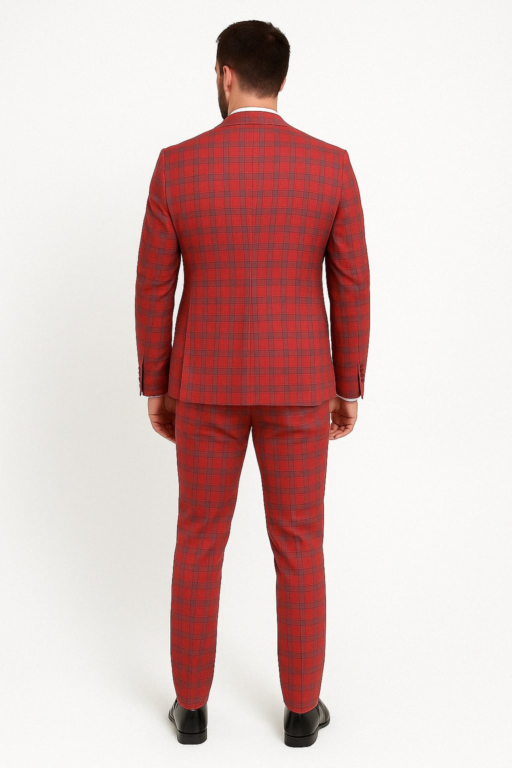 Red Tartan Suit Christmas Party Event - Plaid 3-Piece Slim Fit Suit with Vest - Window pane Pattern - 34 Short or Extra Small