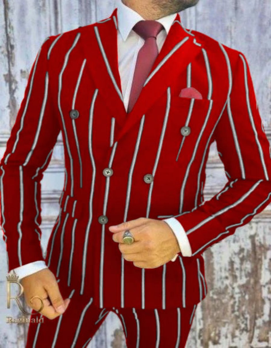 Burgundy Pinstripe Suit - Mens 1920s Gangster Pinstripe Suit - Lapel Chalk Pinstripe - 38 Long + 32 Waist(Adjust 2" Large and amp 4")