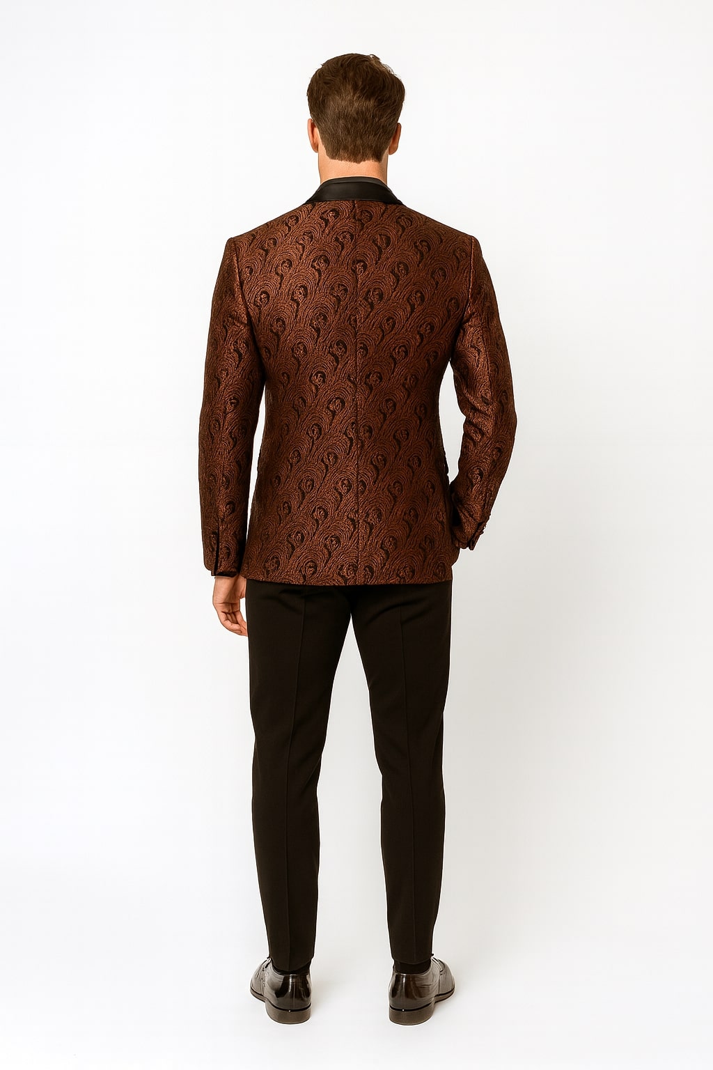 Mens Rust Copper Brick Color Paisley Tuxedo Jacket  Dinner and Wedding Blazer With Black Pants Matching Bowtie - 36 Short