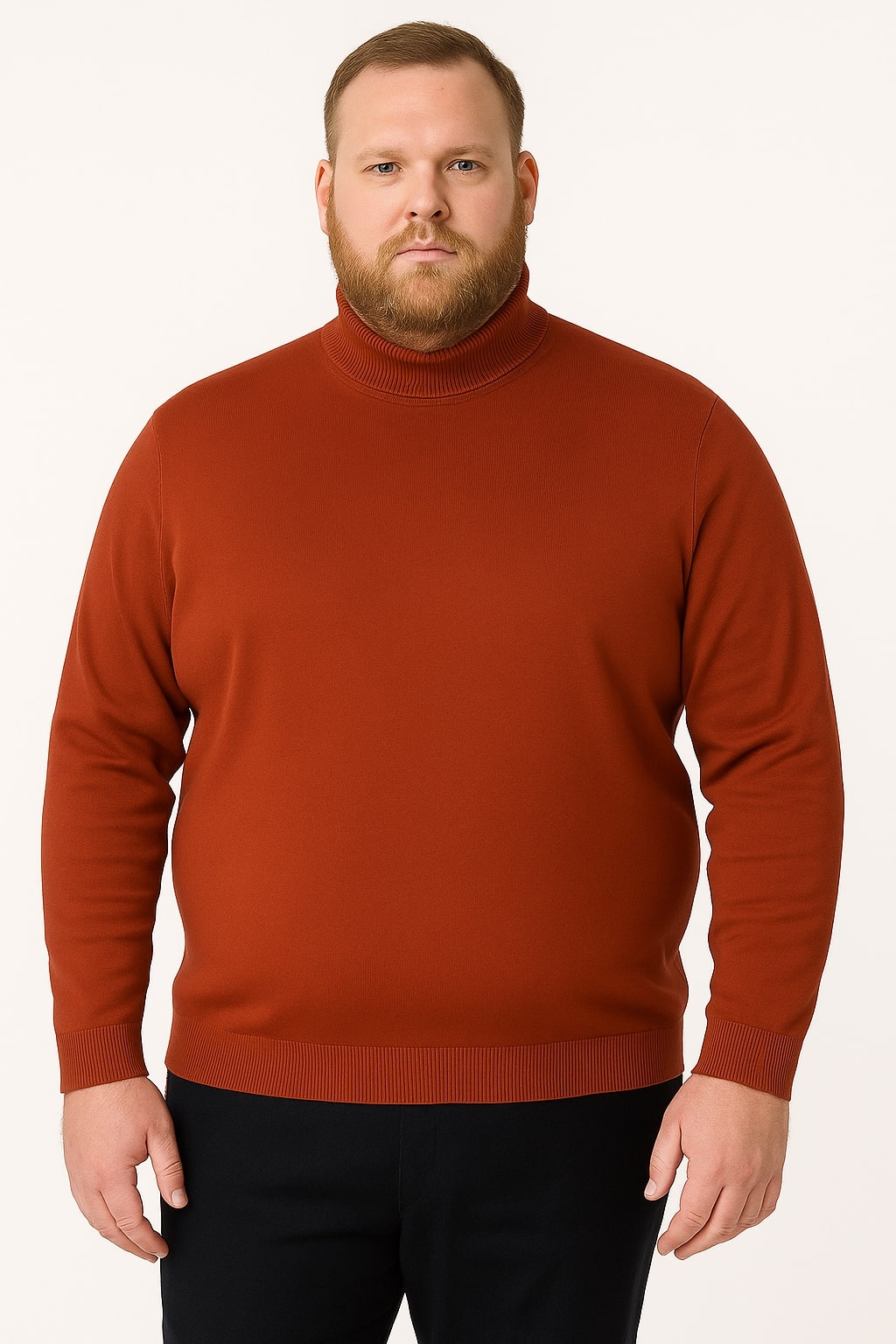 Mens Rust Red Turtleneck Sweater – Slim fit Lightweight Knit Pullover in Brick Color - S