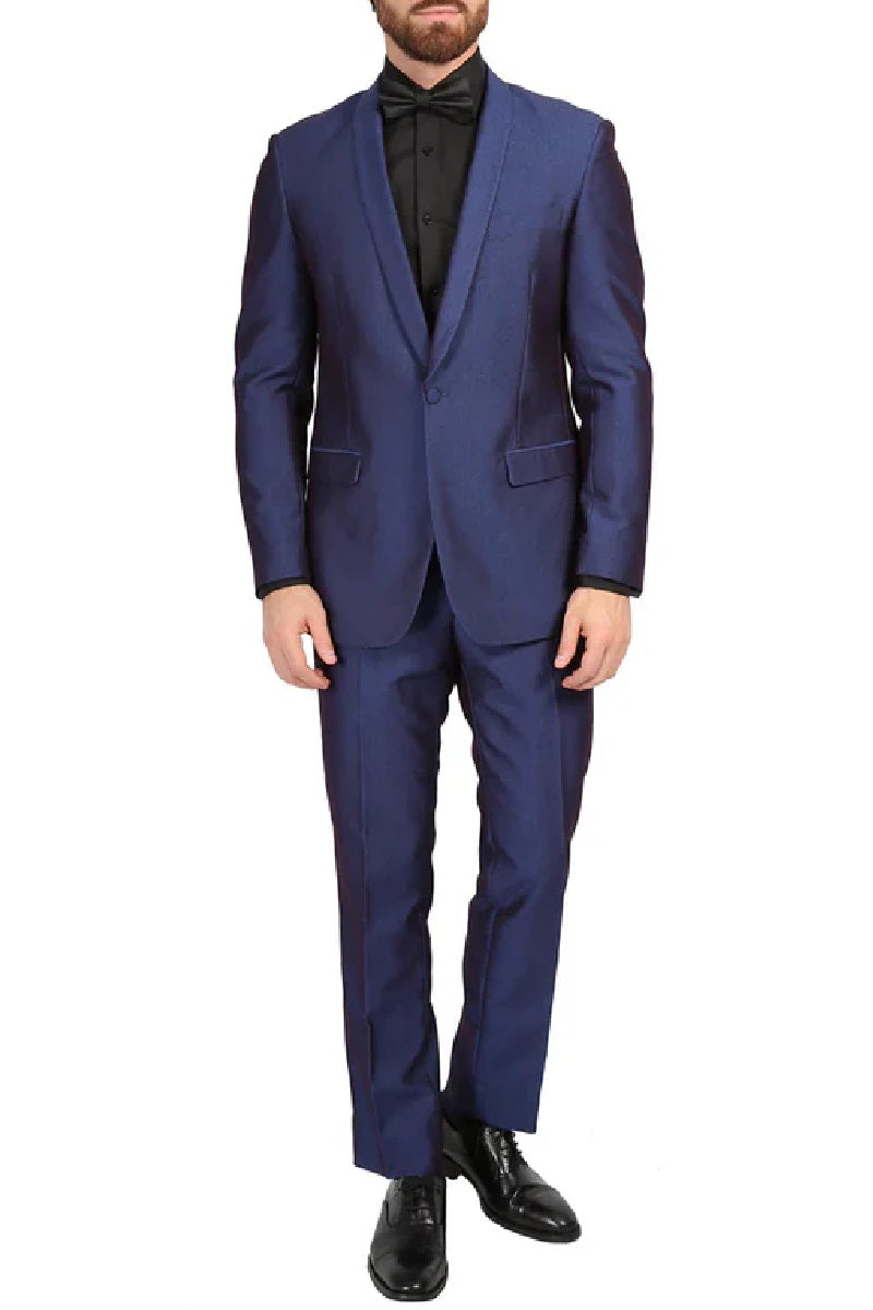Mens Navy Blue Wedding Tuxedo - Dark Blue Tuxedo homecoming  Suit"Mens Slim Fit Sharkskin Shawl Prom 2025 Tuxedo in Navy Blue Navy Prom 2025 Suits Patrick Bateman Suits and Tuxedos - 34 Short
