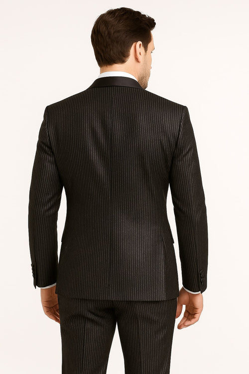 Mens Shiny Black Glitter Tuxedo with Satin Shawl Lapel â€“ Ultra Slim Fit Sparkle Suit for Weddings, Proms & Formal Events