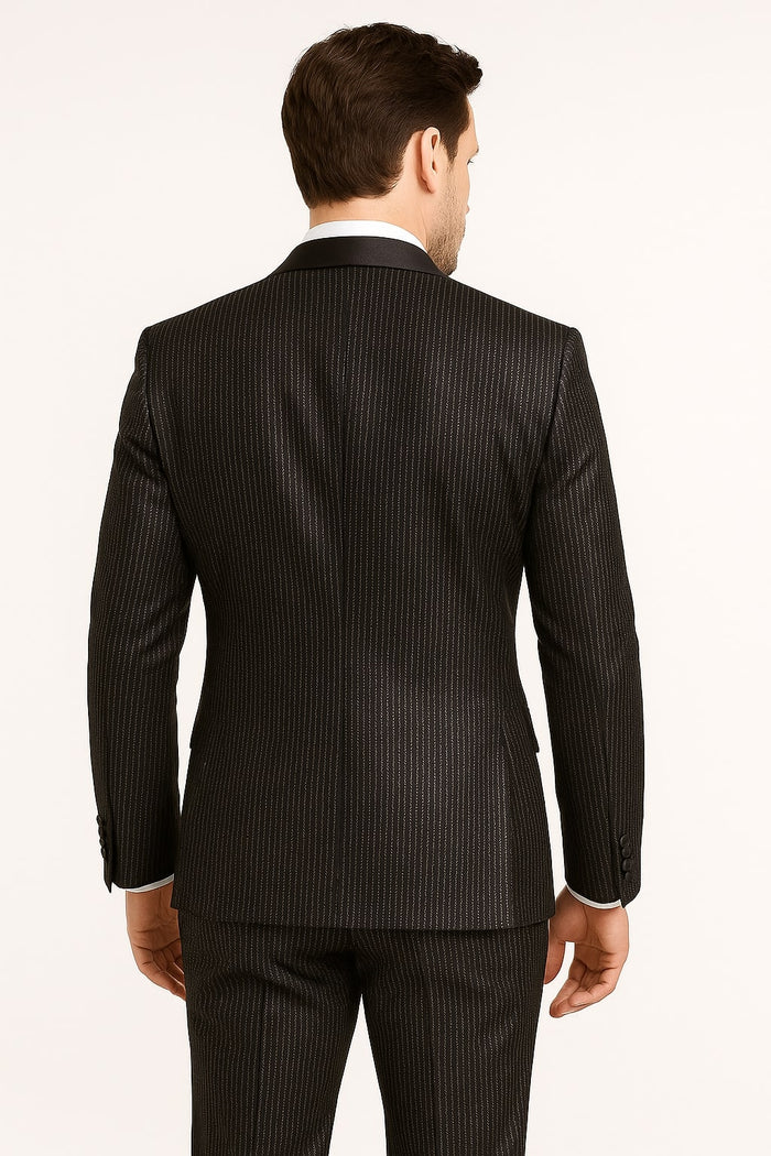 Mens Shiny Black Glitter Tuxedo with Satin Shawl Lapel â€“ Ultra Slim Fit Sparkle Suit for Weddings, Proms & Formal Events