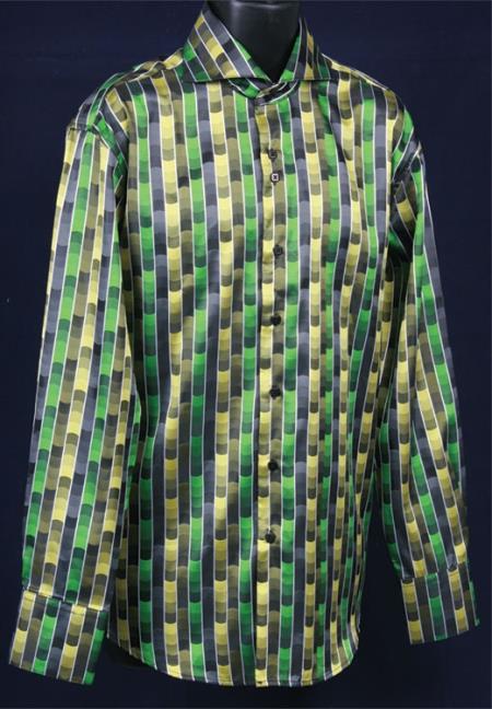 Men's Green Shiny Flashy Satin Luxurious Shirt - XL