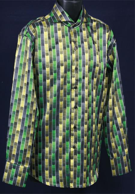Men's Green Shiny Flashy Satin Luxurious Shirt