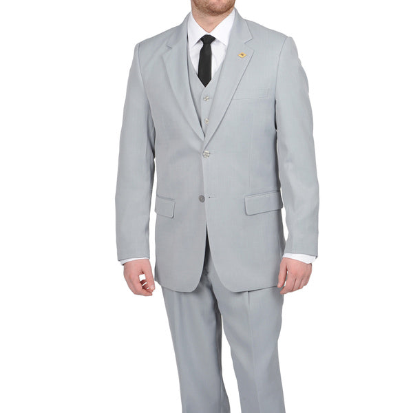 Mens Three Piece Suit - Vested Suit Mens Silver Gray ~ Grey Two-Button Vested 3 Piece Suit - 38 Short Jacket+32 Waist Adjust 28to34)(Height: 5 4 to5 7 )(Neck  15-16.5)S-M)