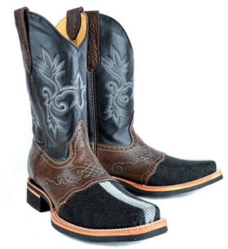 Mens King Exotic Boots Cowboy Style By Los Altos Boots Botas For Sale Full Pearl Stingray Mantarraya Skin Skin Leather Saddle Black Dress Cowboy Boot Cheap Priced For Sale Online - 6.0 Standard / D / Medium