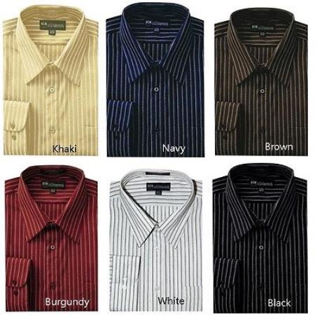 Classic Stylish Contrast Stripes Style Multi-Color Men's Dress Shirt - Large 16.5" Neck / 36-37" sleeve