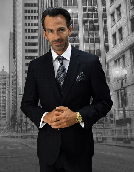 Men's Statement Confidence Plaid 2 Button Cut Suits - 38 Short Jacket+32 Waist Adjustable 28to34)(Height: 5’4”to5’7”)(Neck 15-16.5)S-M)