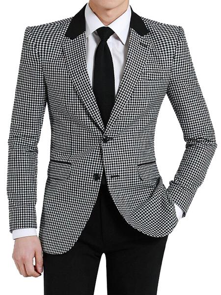 Mens Houndstooth Blazers Mens Two Button houndstooth checkered Designed Black ~ White Blazer