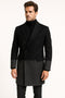 Mens Two-Tone Double-Breasted Overcoat in Black and Charcoal Gray Wool Fabric Topcoat