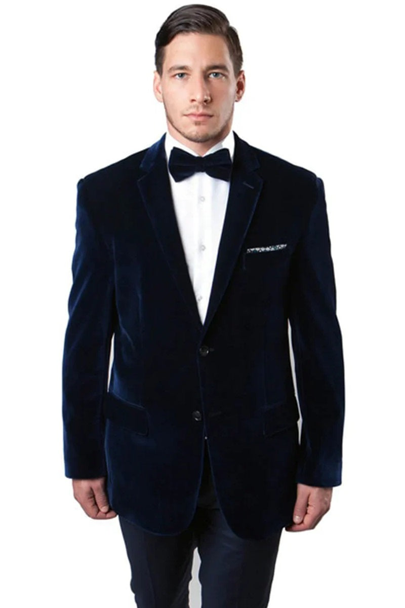 Mens Navy Blue Wedding Tuxedo - Dark Blue Tuxedo Suit" Mens Peak Lapel Velvet Tuxedo Jacket in Navy - 36 Short