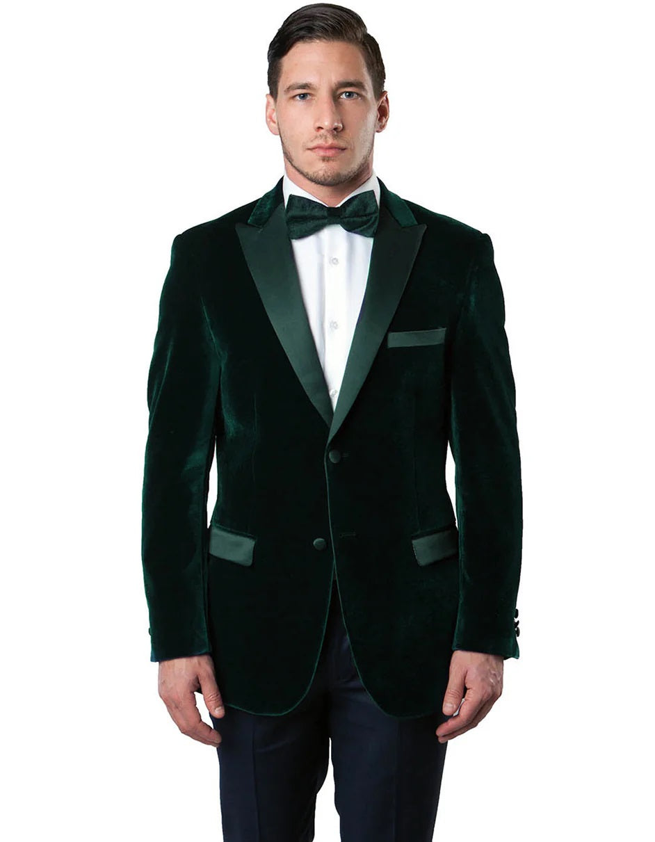 Mens Peak Lapel Velvet Tuxedo Jacket in Hunter Green