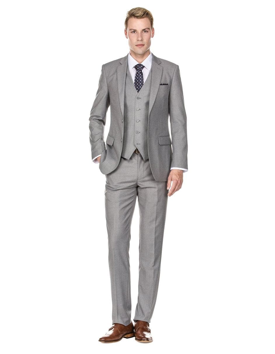 Mens Grey Suit Mens Vested Smart Modern Fit Suit Light Grey - 38 Short Jacket+32 Waist Adjust   28to34)(Height: 5 4 to5 7 )(Neck    15-16.5)S-M)