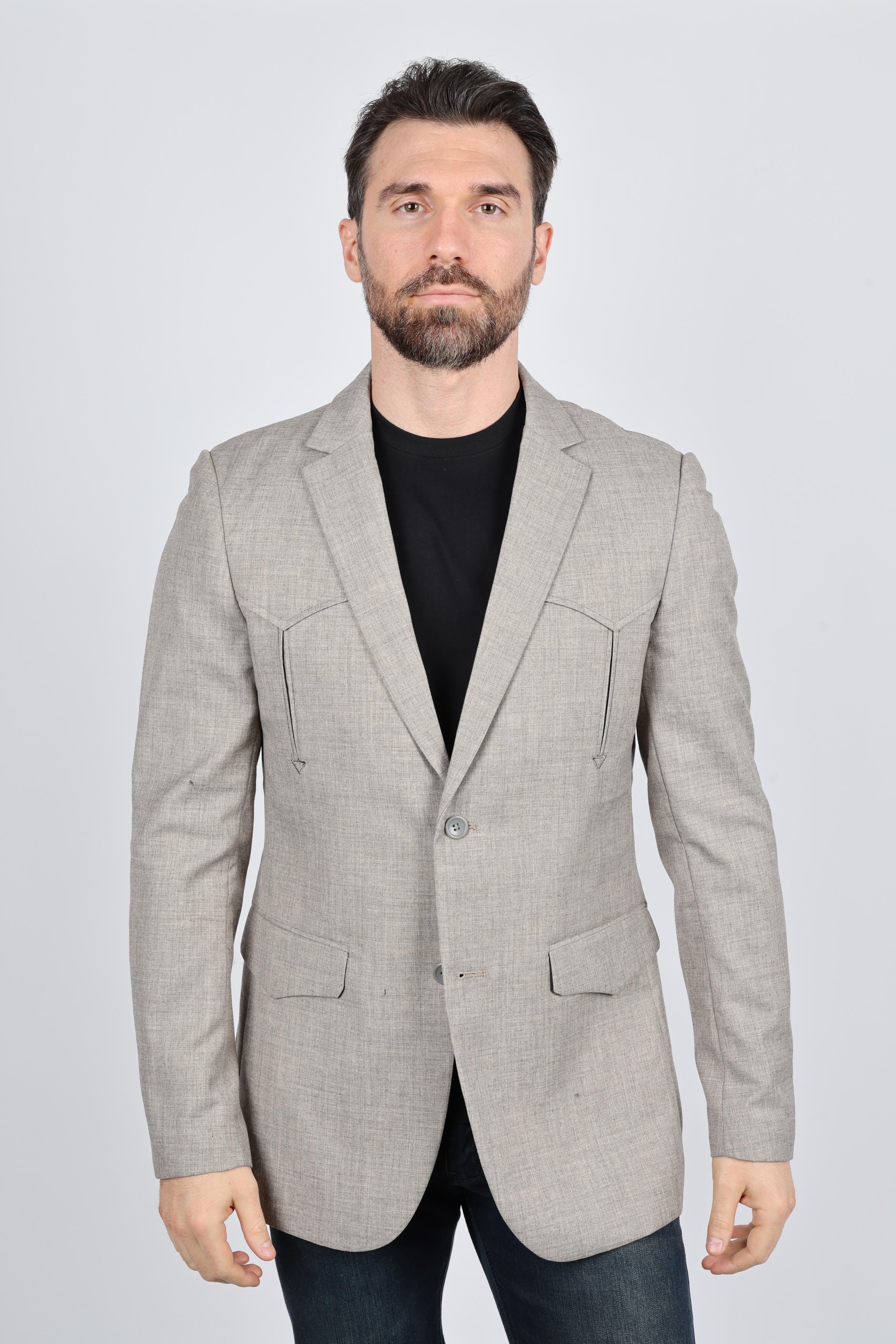 Men’s Heather Beige Cowboy Sport Coat – Classic Elbow Patch Jacket - S