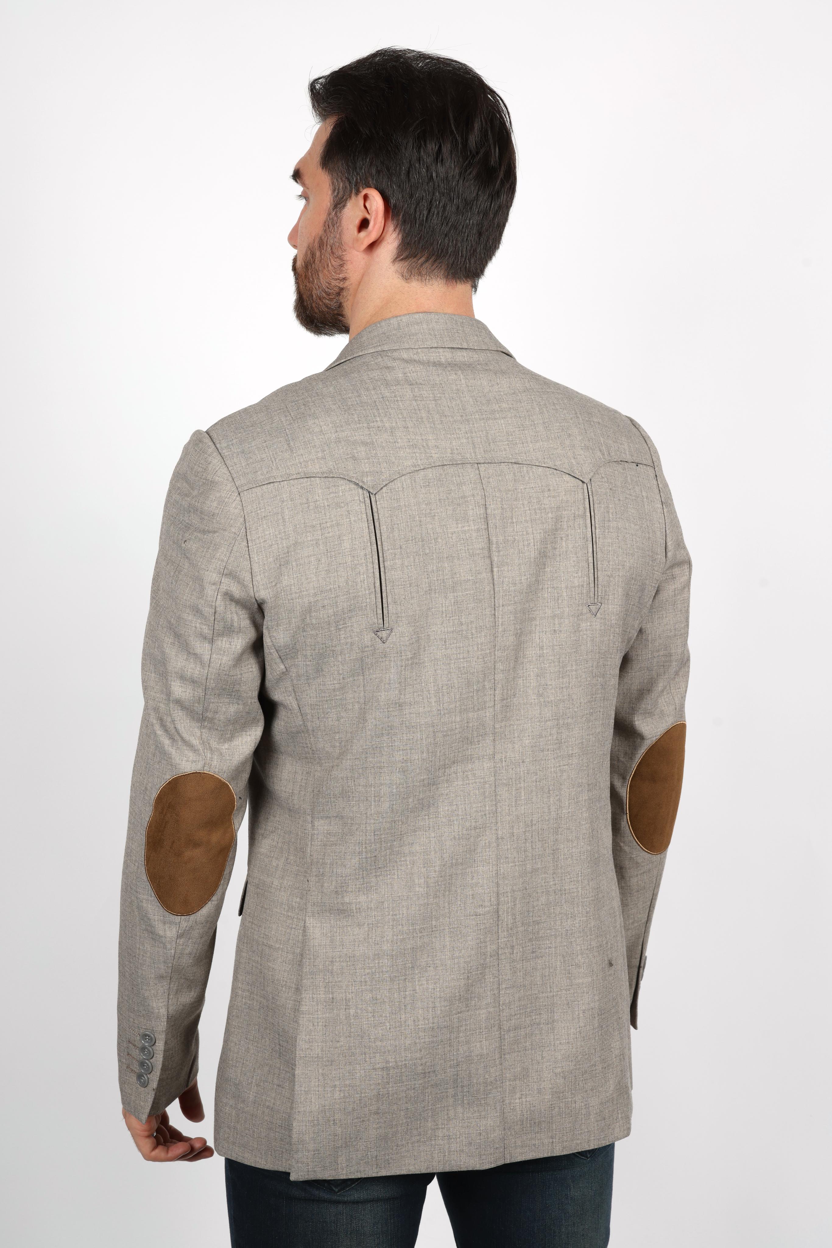 Men’s Heather Beige Cowboy Sport Coat – Classic Elbow Patch Jacket - S