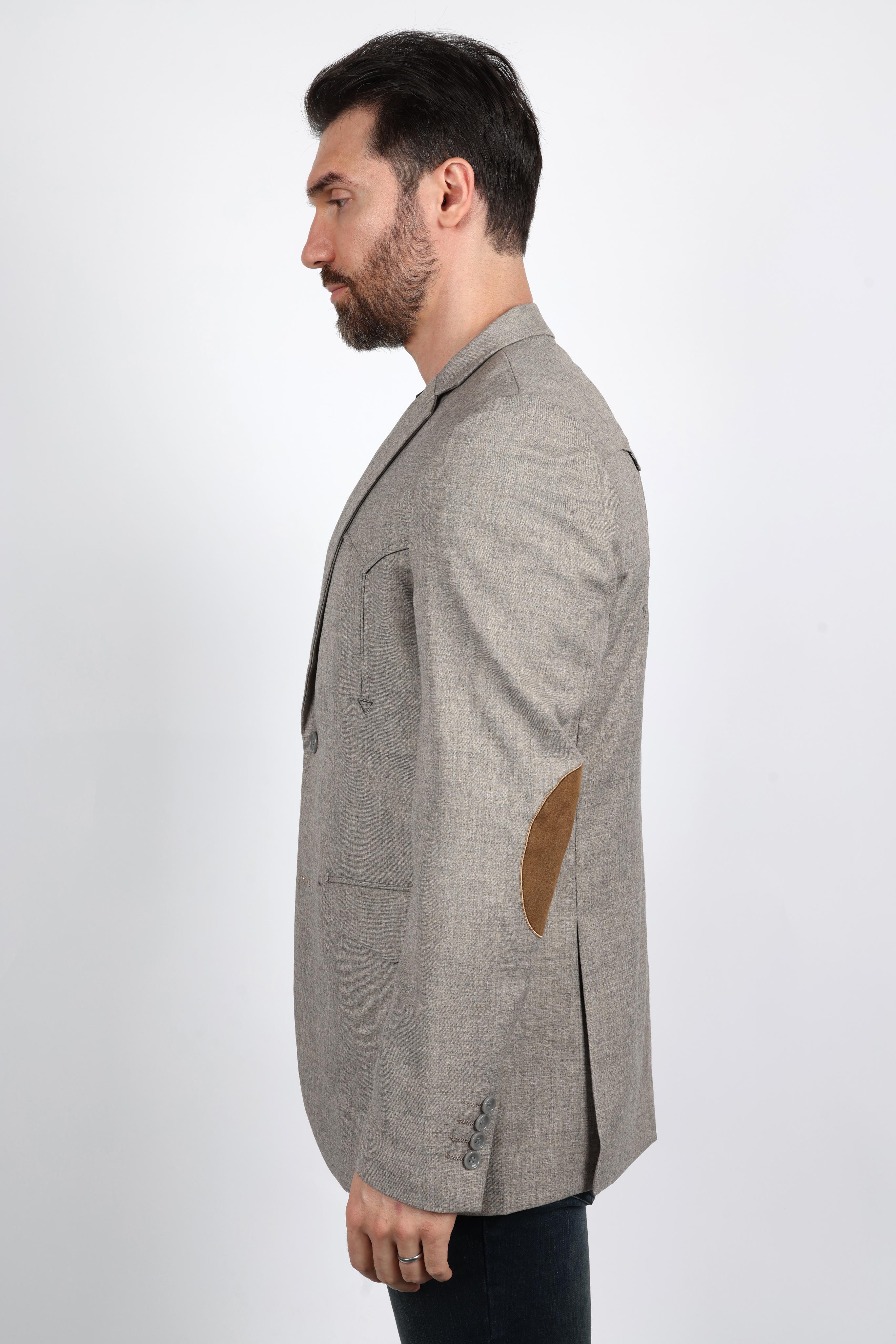 Men’s Heather Beige Cowboy Sport Coat – Classic Elbow Patch Jacket - S