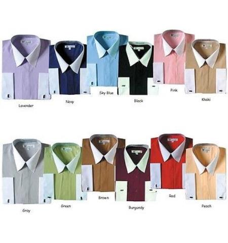 Classic Stylish Fashionable -White Collar Two Toned Contrast White Collars Multi-Color Men's Dress Shirt