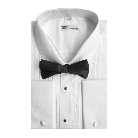 Mens Tuxedo Shirt With Bow-Tie Set French Cuff White Men's Dress Shirt
