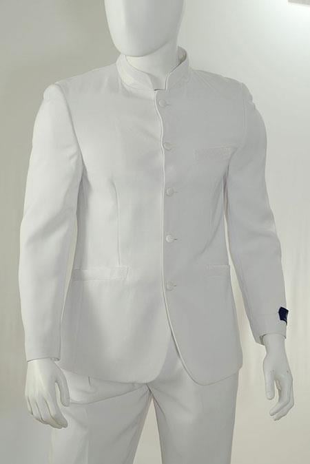 2 Piece Mandarin Collar Suit Fabric Covered Buttons-White - 58R