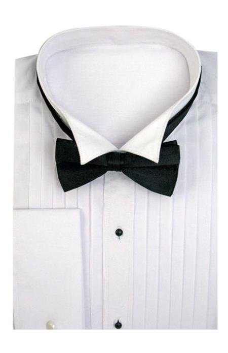 Mens Tuxedo Shirt Wing Collar With Bow-Tie Set French Cuff White Men's Dress Shirt - Medium 15.5" Neck / 34-35 Sleeve
