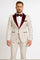 Mens White and Burgundy Pinstripe Tuxedo with Velvet Shawl Lapel and Matching Bow Tie