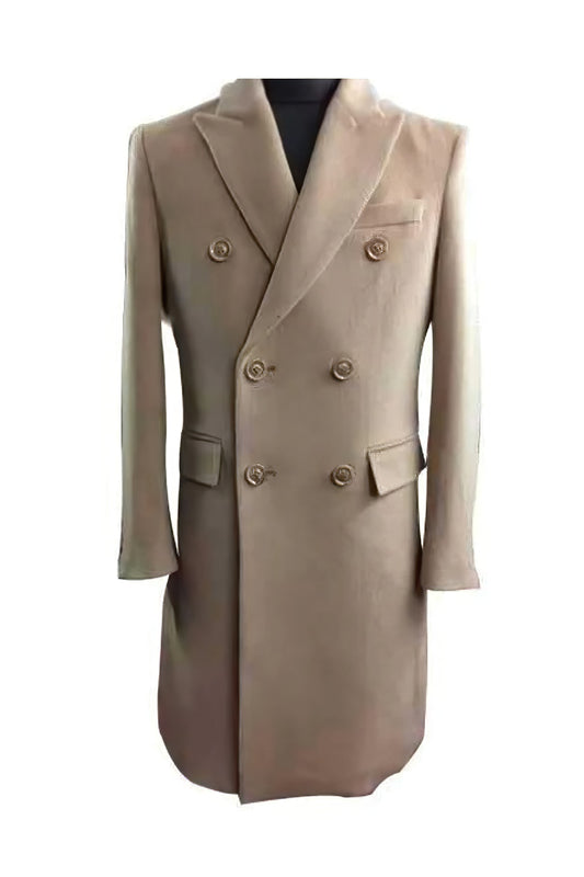 Camel Hair Top coat - Double Breasted Coat - Big and Tall Peacoat - Top coats For Men Beige