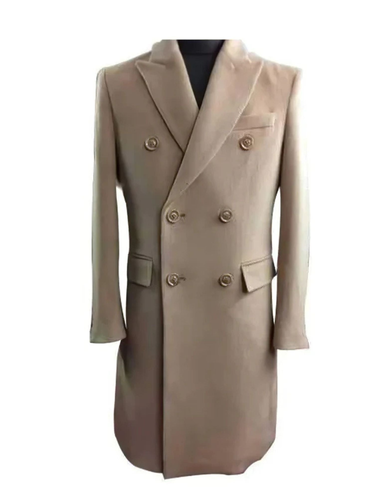 Camel Hair Top coat - Double Breasted Coat - Big and Tall Peacoat - Top coats For Men Beige