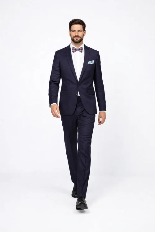 Mens Slim Fit 100% Wool Suit by Rossiman Rossi Peak Lapel Jacket and Plum Tapered Pants