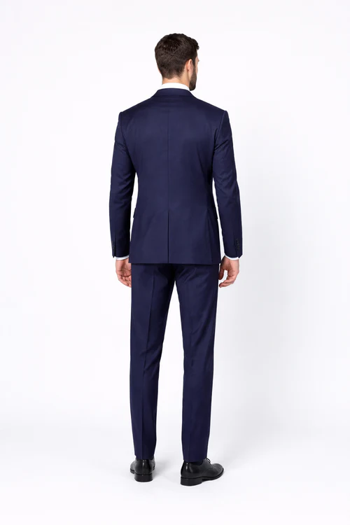 Mens Slim Fit 100% Wool Suit by Rossiman Rossi Peak Lapel Jacket and Plum Tapered Pants